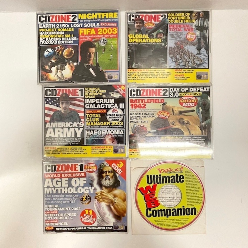 5 Vintage PC Zone CD Zone Demos‎ Disks and Yahoo Ultimate Web Companion Untested